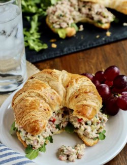 creamy ham salad on a croissant