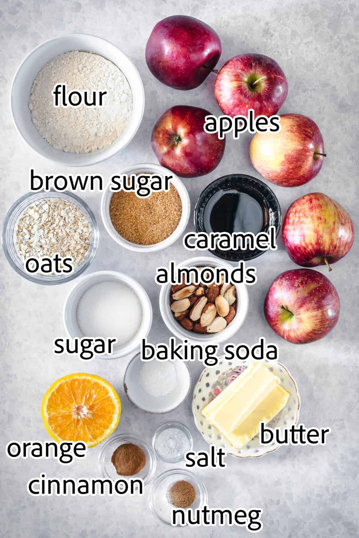 ingredients needed for caramel apple almond crisp
