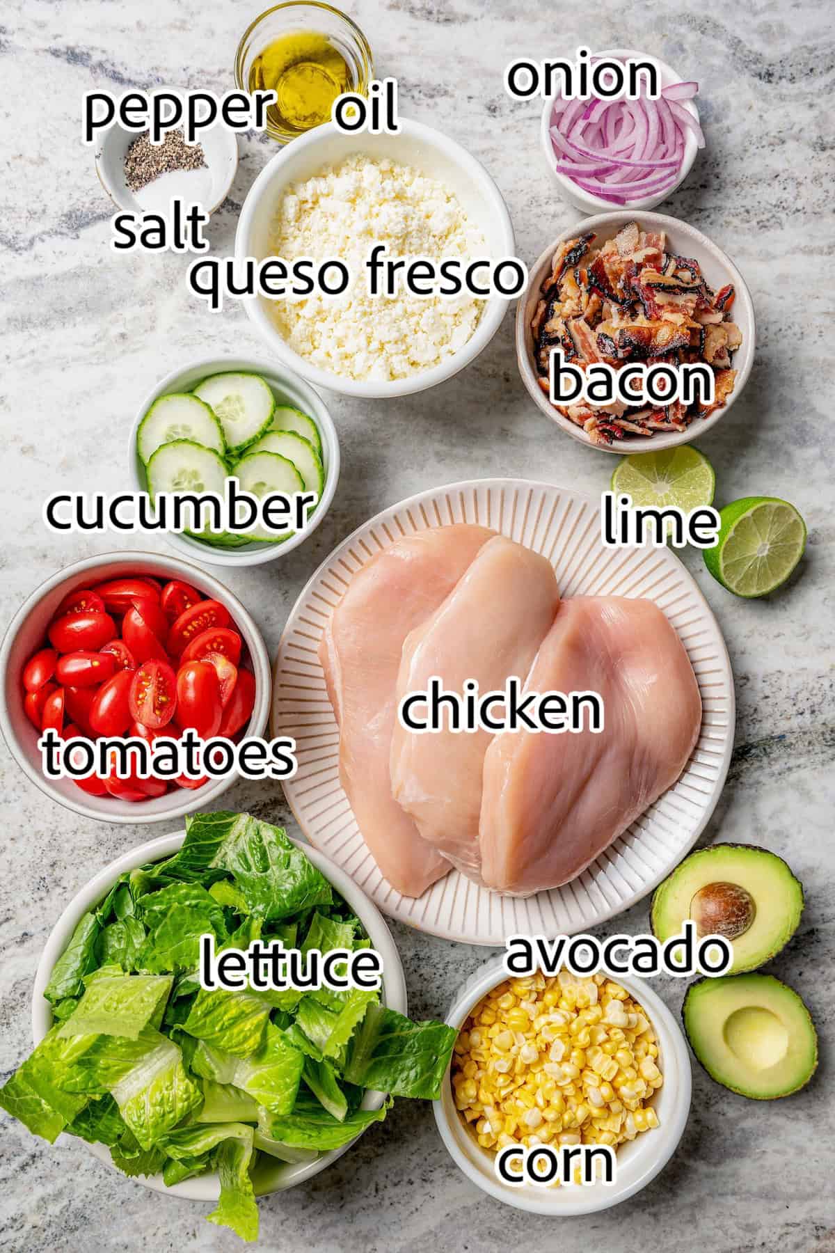 ingredients needed for grilled chicken salad with cilantro lime vinaigrette