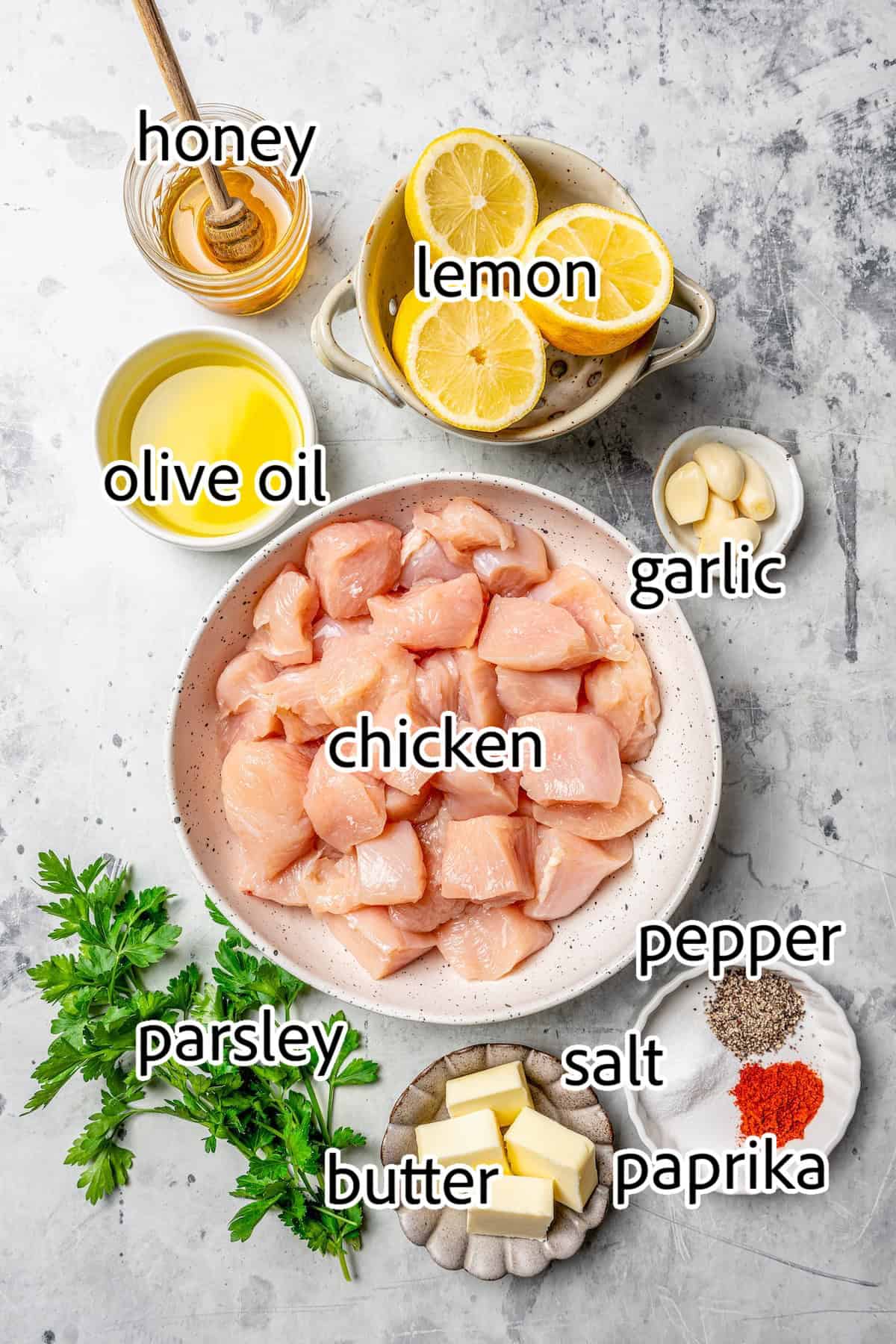 These Grilled Lemon Pepper Chicken Skewers are an easy summer recipe that's super fast for a weeknight. Don't skip the lemon butter sauce! ingredients needed for grilled lemon pepper chicken skewers