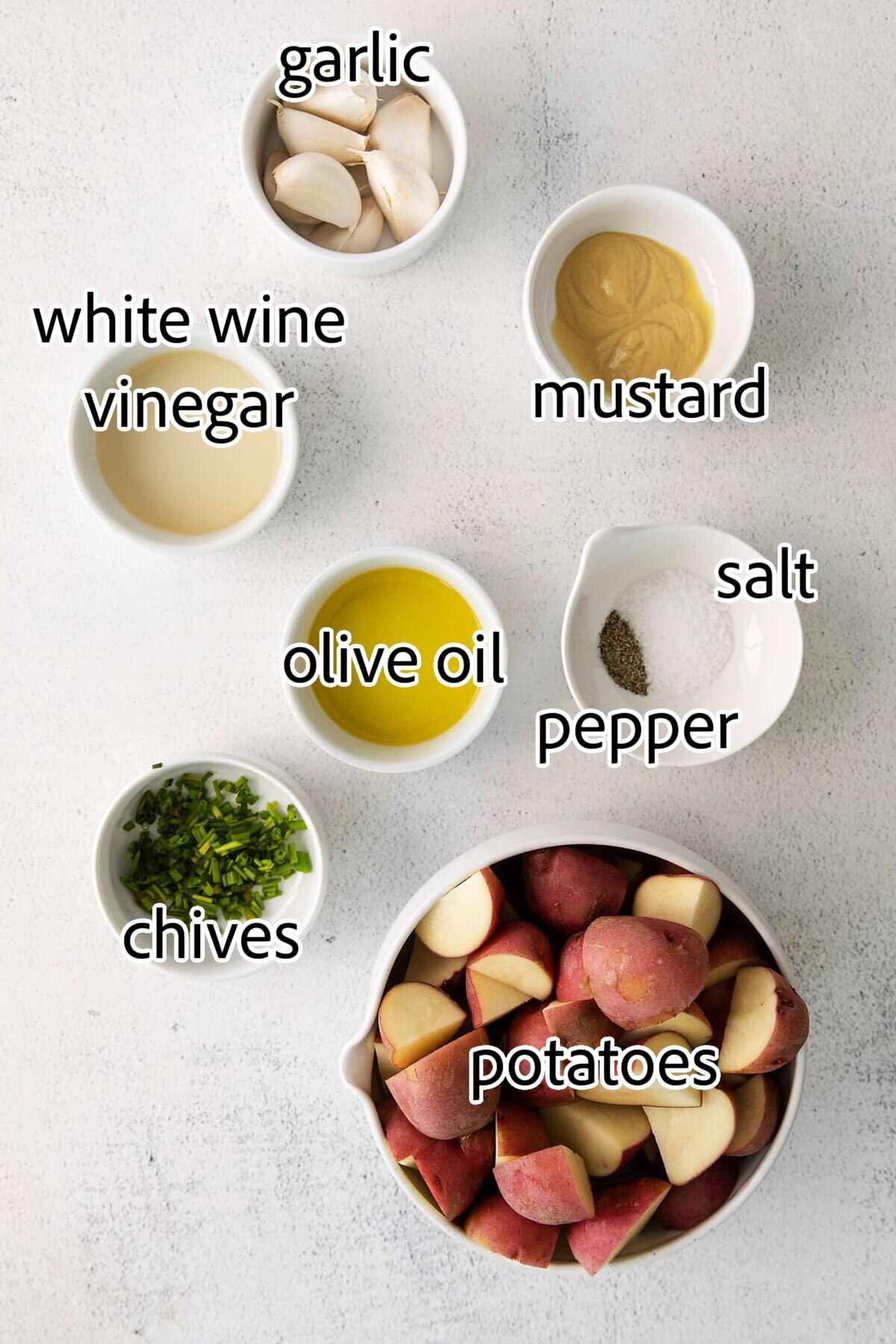 ingredients needed for potatoes with roasted garlic vinaigrette