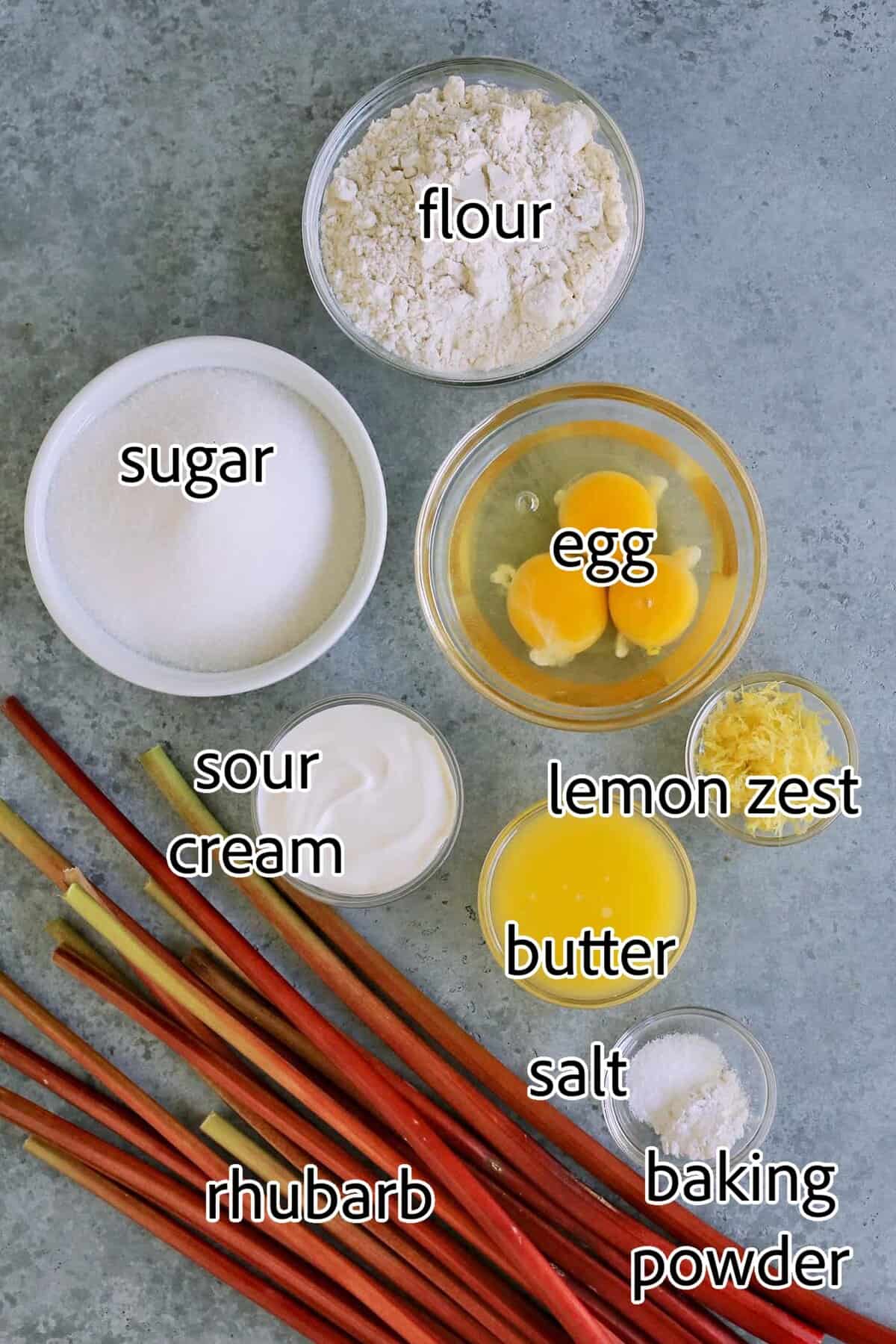 ingredients needed for rhubarb custard cake