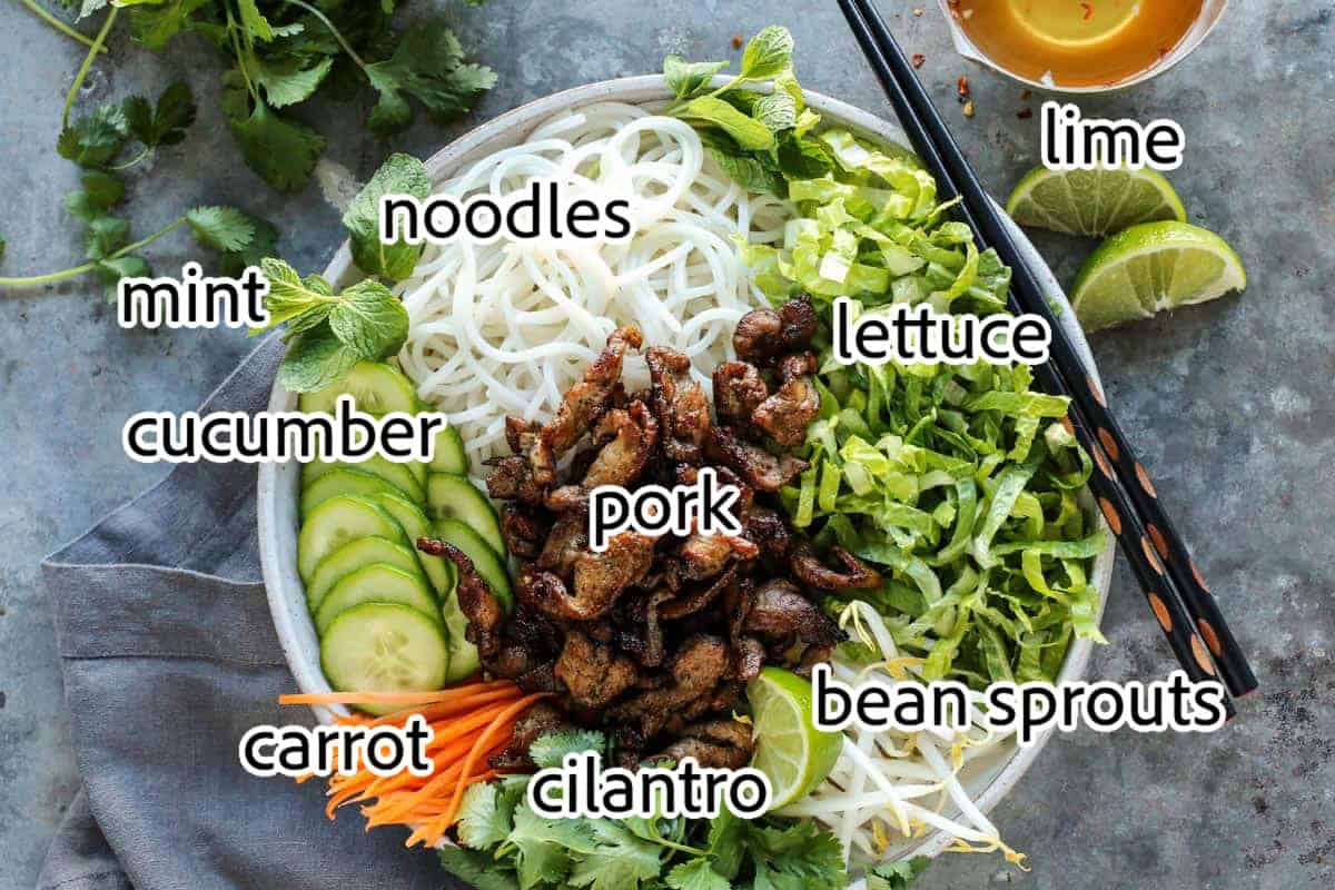 ingredients needed for vietnamese noodle salad with pork