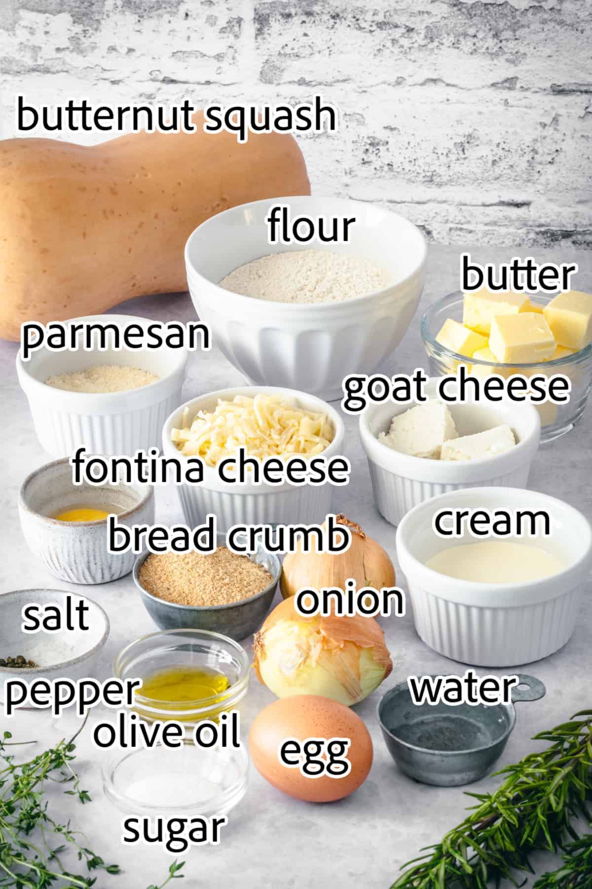 ingredients needed for butternut squash tart with caramelized onion