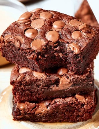 a stack of fudgy brownies