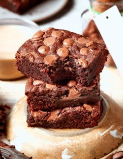 a stack of fudgy brownies
