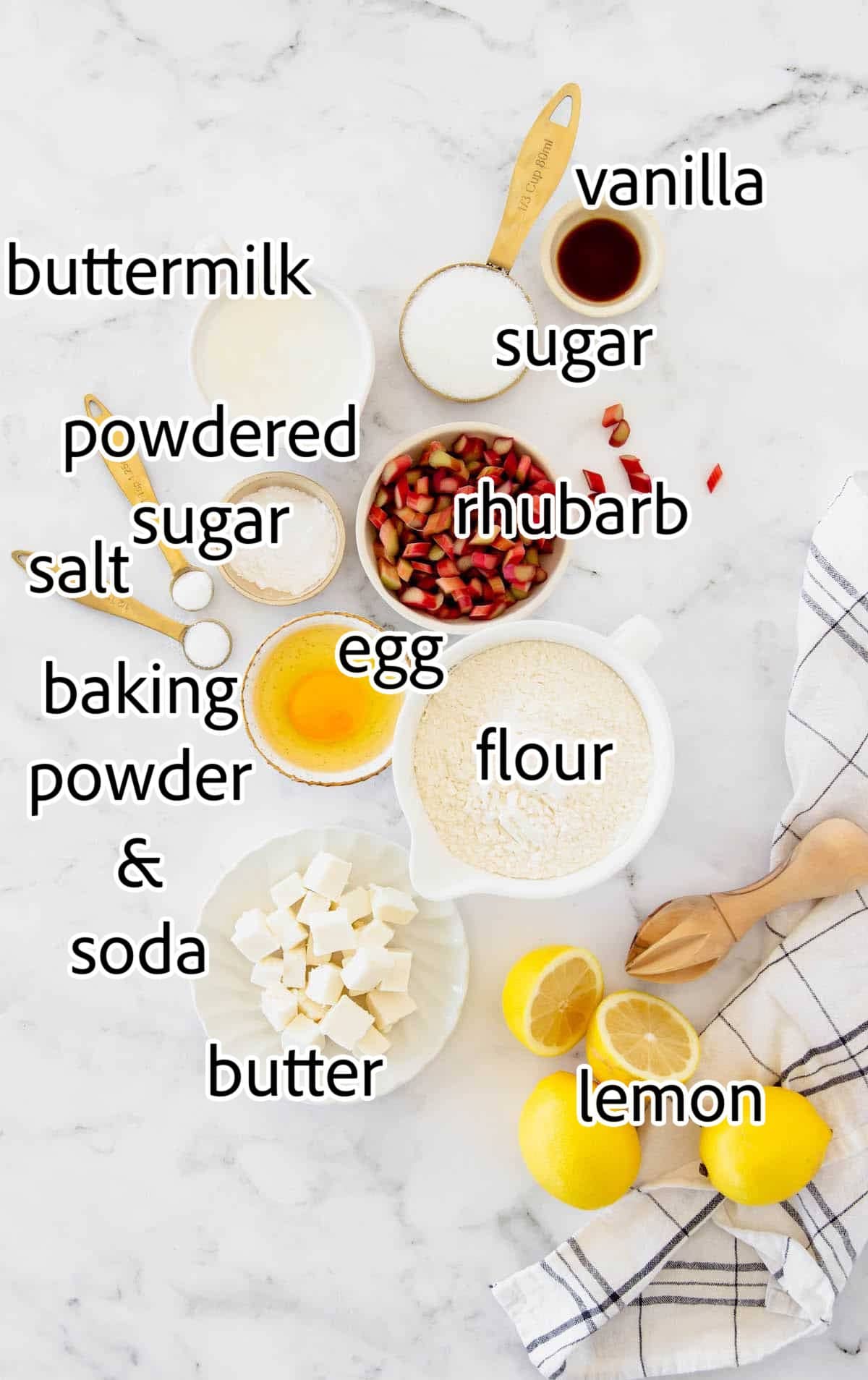 ingredients needed for lemon rhubarb scones