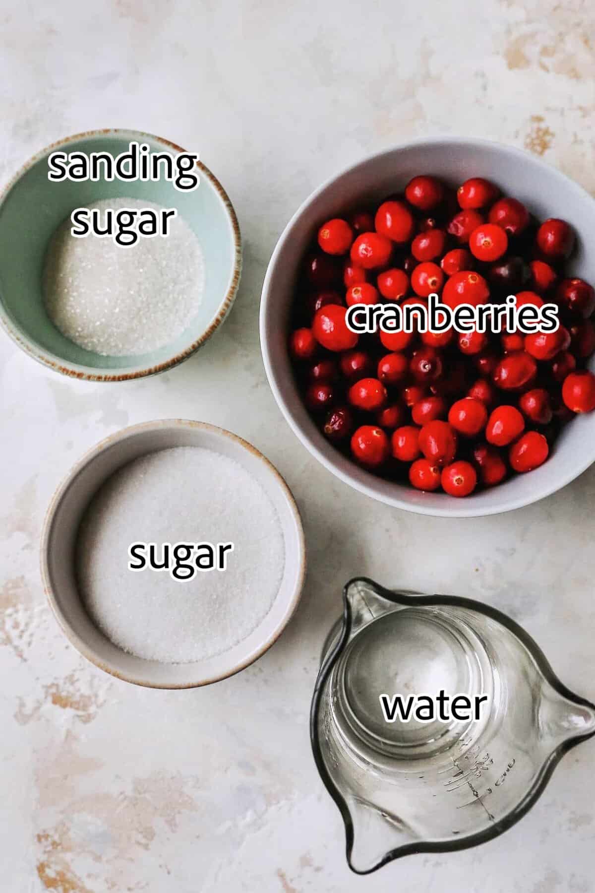 ingredients needed for sugared cranberries