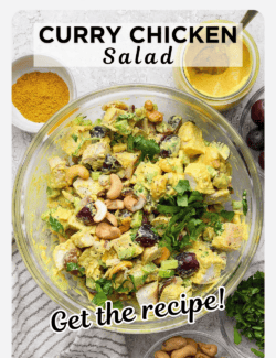 Pinterest image for curry chicken salad