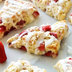 fresh strawberry scones with a powdered sugar glaze