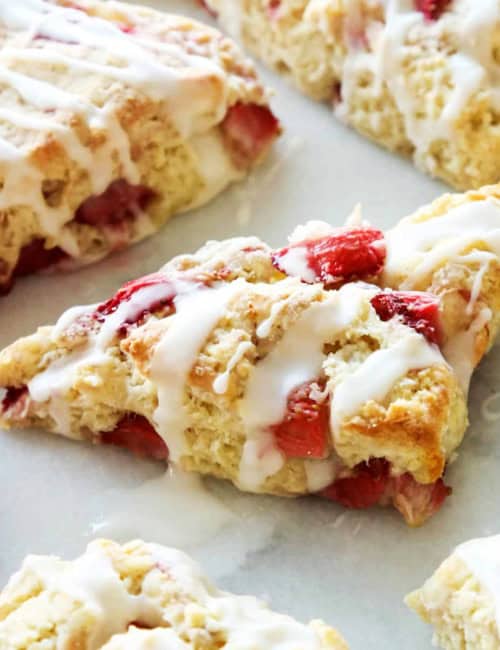 fresh strawberry scones with a powdered sugar glaze
