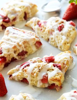 fresh strawberry scones with a powdered sugar glaze