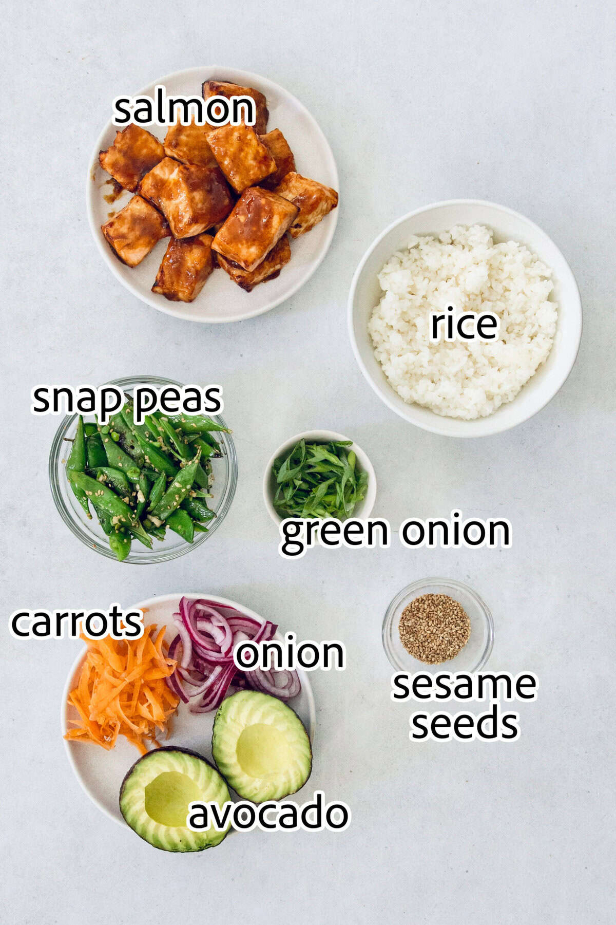 ingredients needed for teriyaki salmon bowls