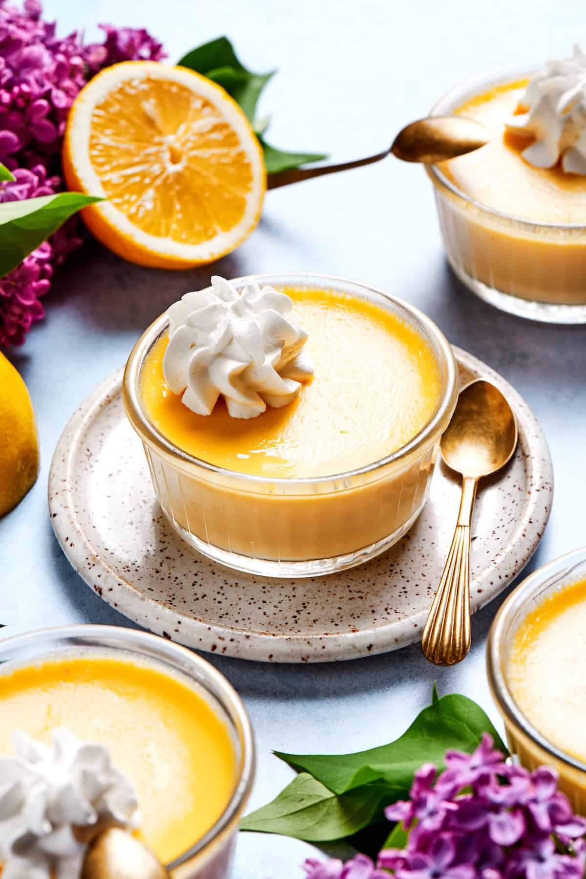 lemon custard in a small clear cup