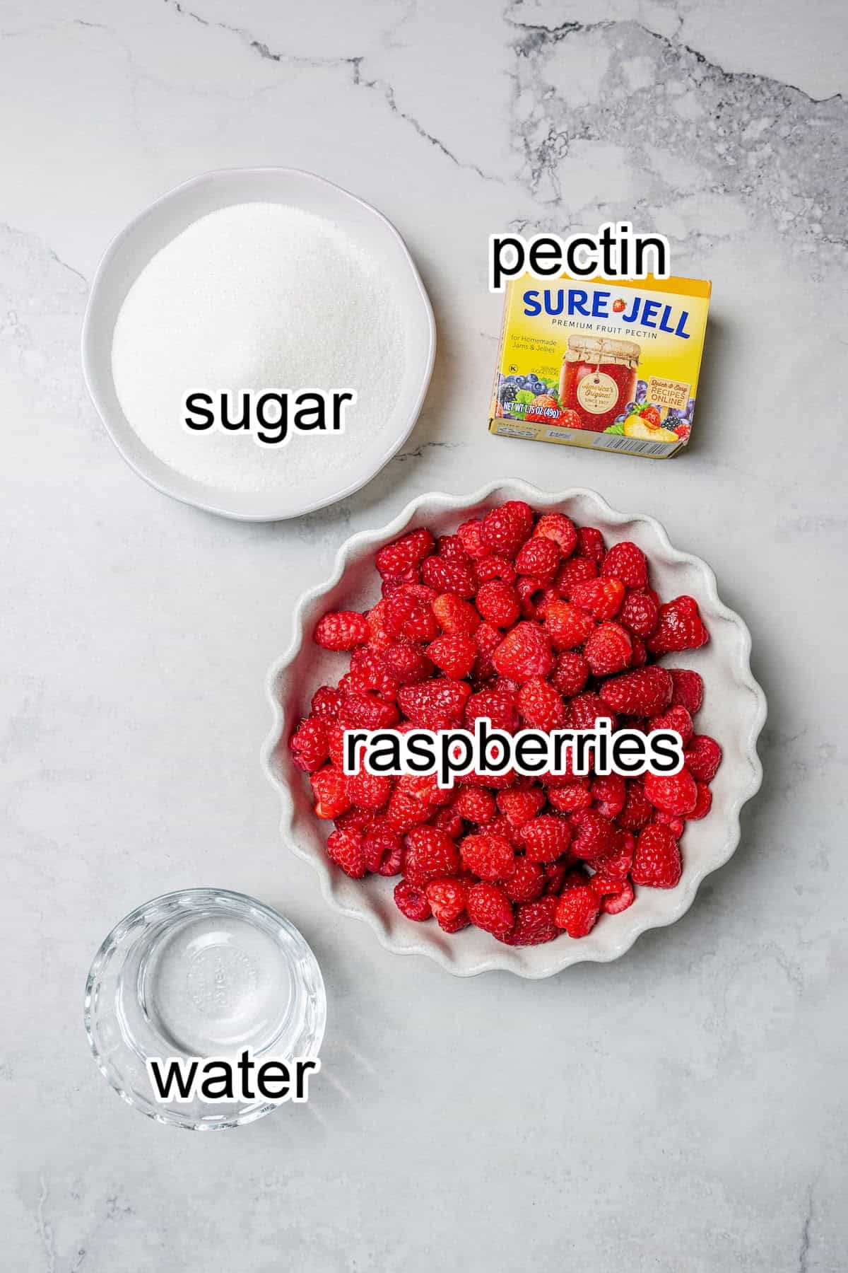 ingredients needed for raspberry freezer jam