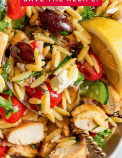 Pinterest image for Lemon Chicken Orzo Salad