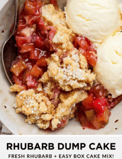 Pinterest image for rhubarb dump cake recipe