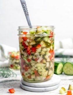 Jar of pickle de gallo with spoon