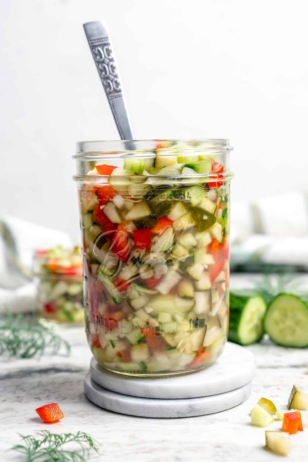 Jar of pickle de gallo with spoon