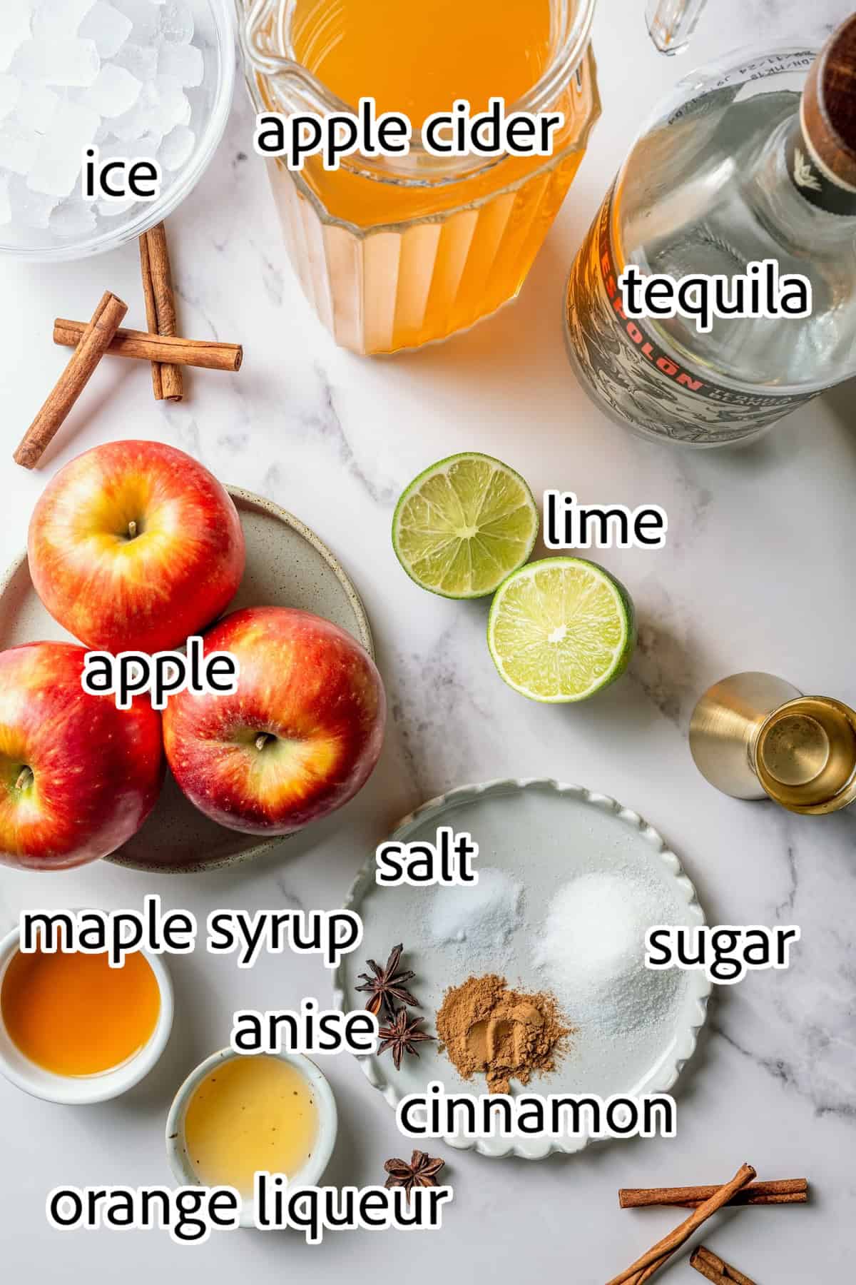 A fall spin on the classic, this Apple Cider Margarita is lightly sweetened with maple syrup and a cinnamon rim add a festive touch! ingredients needed for apple cider margaritas