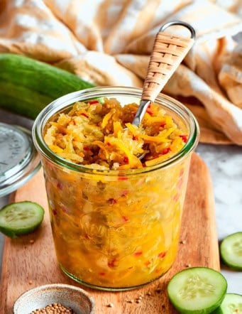 a jar of homemade pickle relish