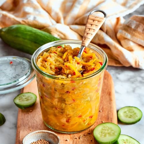 a jar of homemade pickle relish