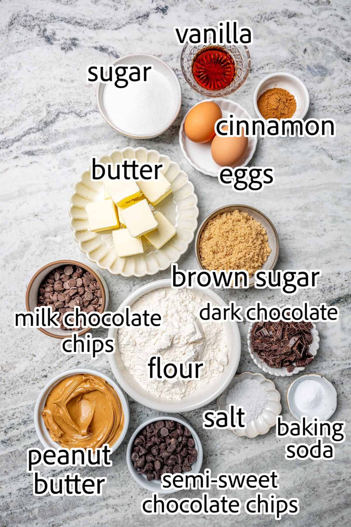 ingredients needed for peanut butter chocolate chip cookies