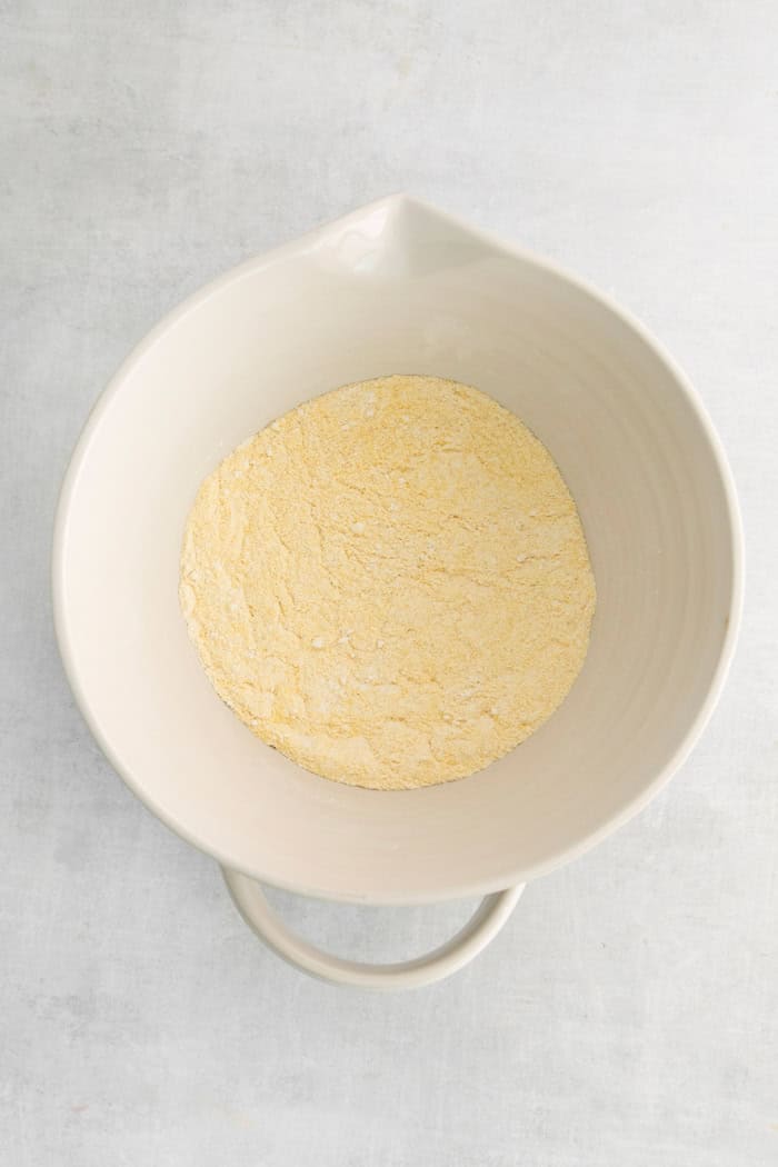 dry ingredients combined in a mixing bowl