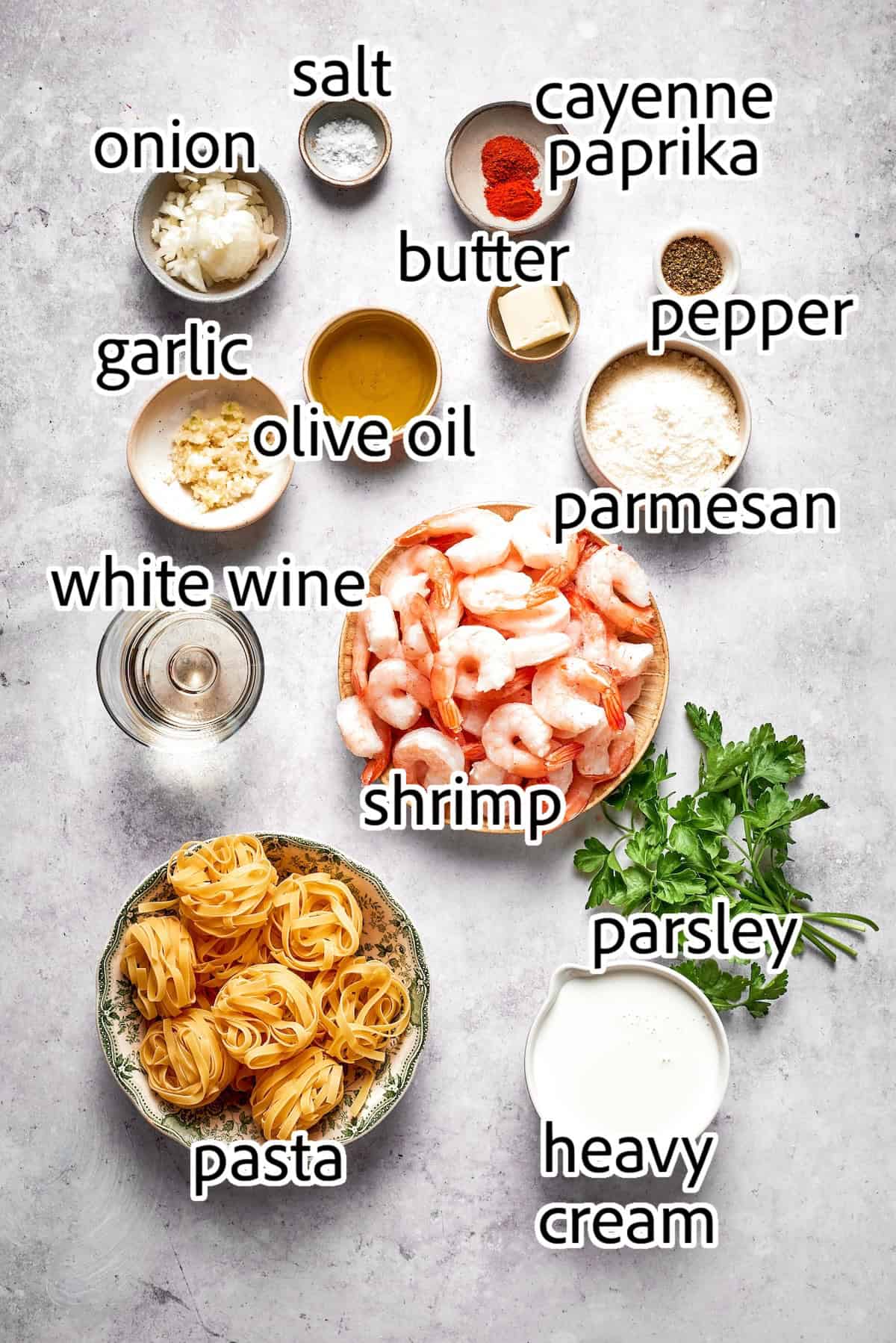 ingredients needed for creamy shrimp pasta