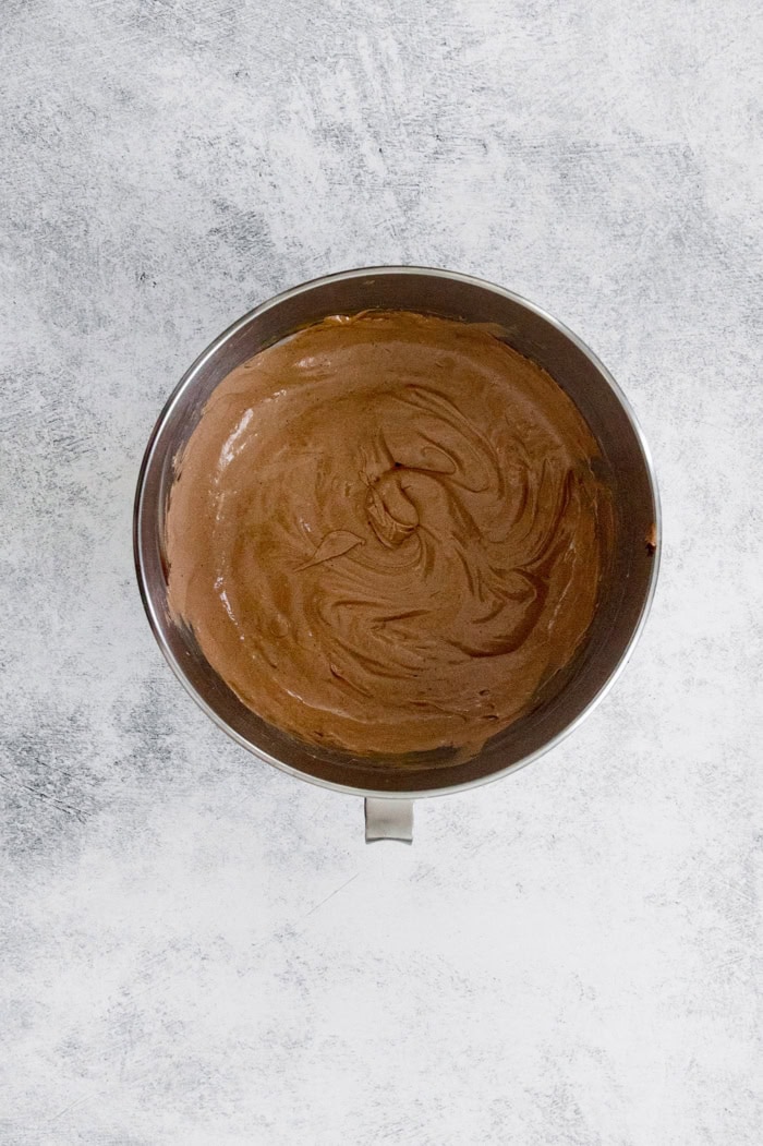 chocolate filling for French silk pie, in a mixing bowl