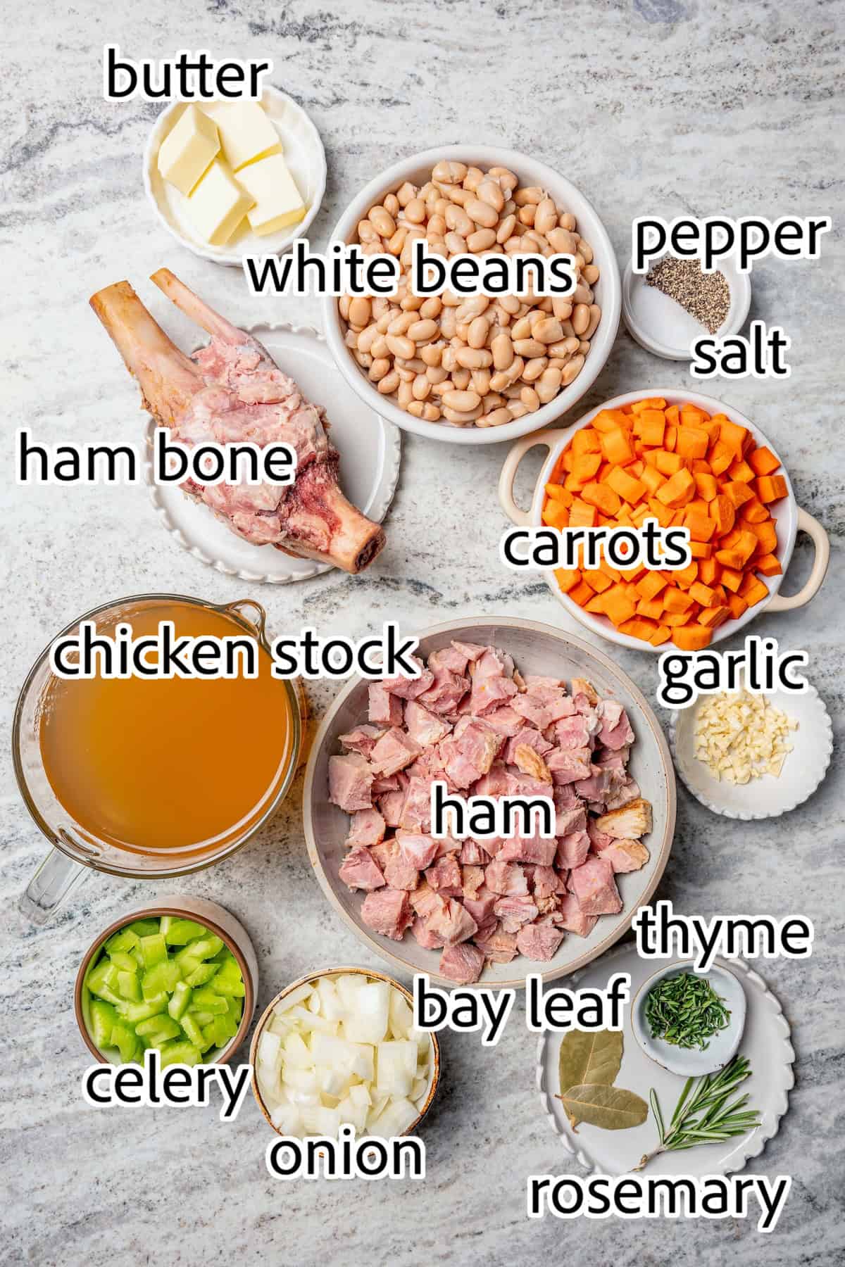 ingredients to make ham and bean soup