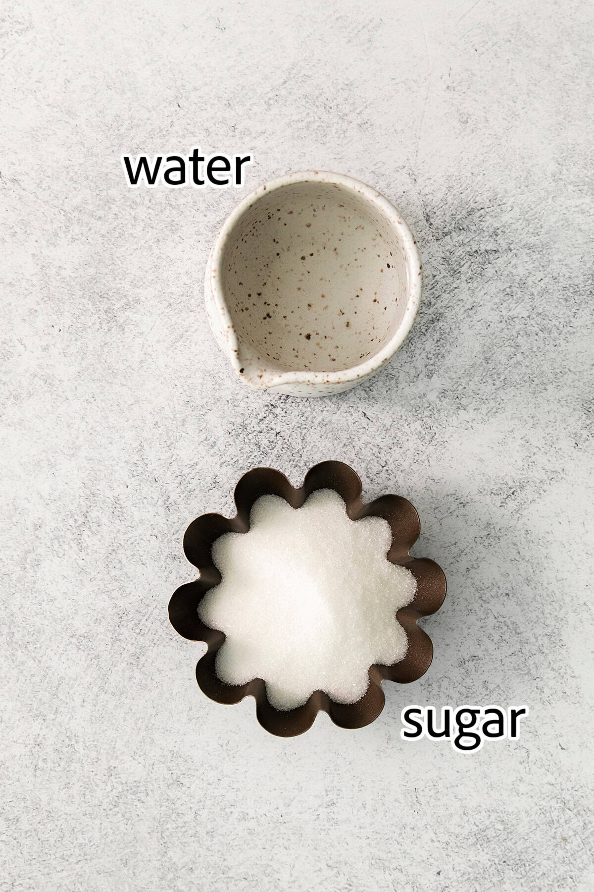 water and sugar, with word labels, to make simple syrup