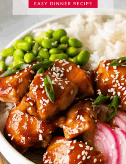 Pinterest image for Teriyaki Chicken Poke Bowls