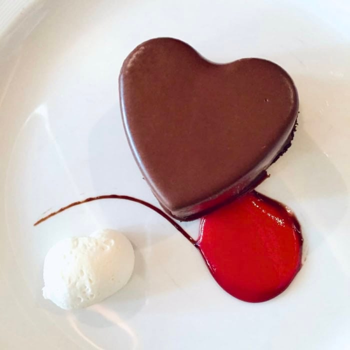 a heart-shaped chocolate mousse dessert served on the Ruby Princess from Princess Cruises