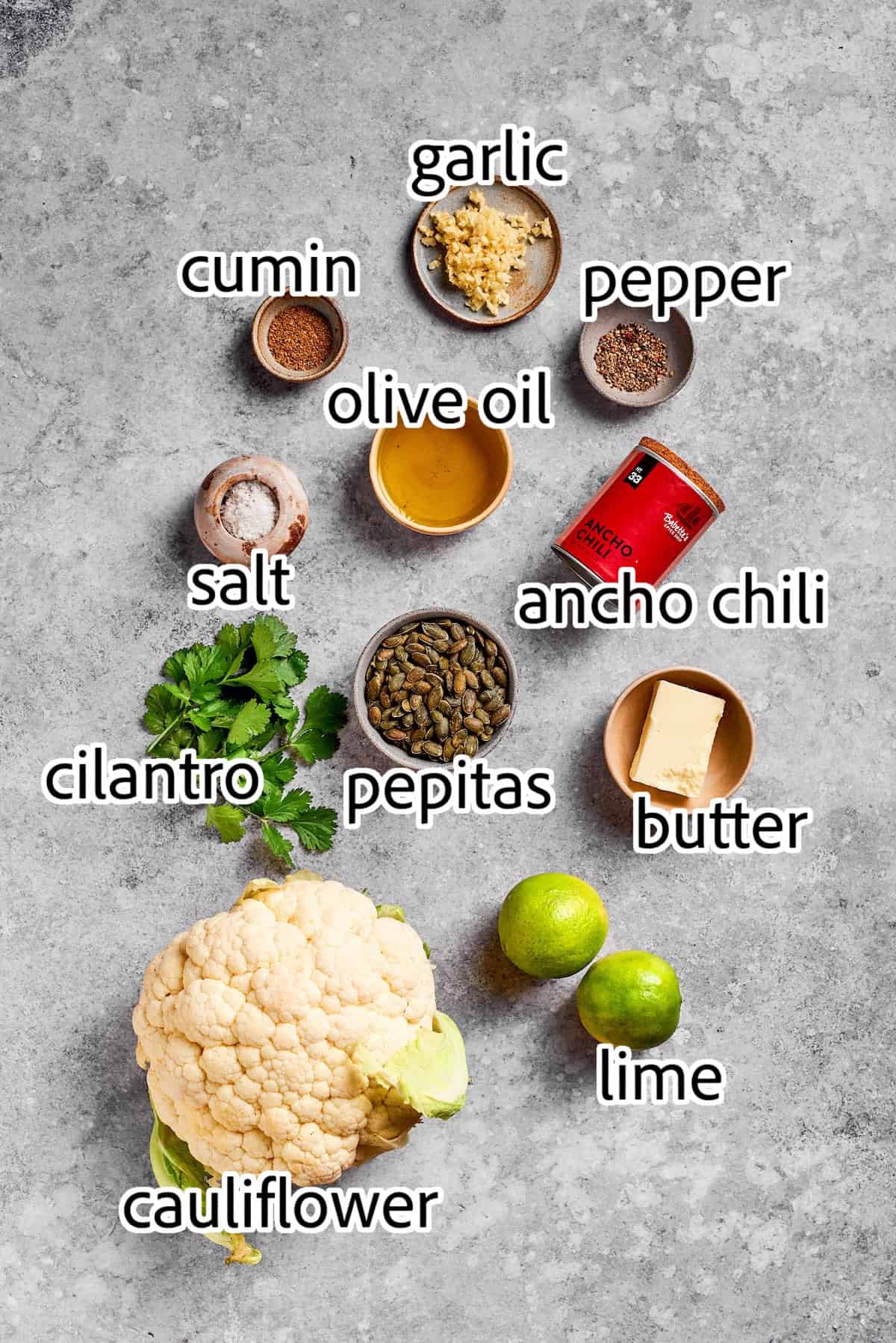 ingredients needed for roasted cauliflower with pepitas