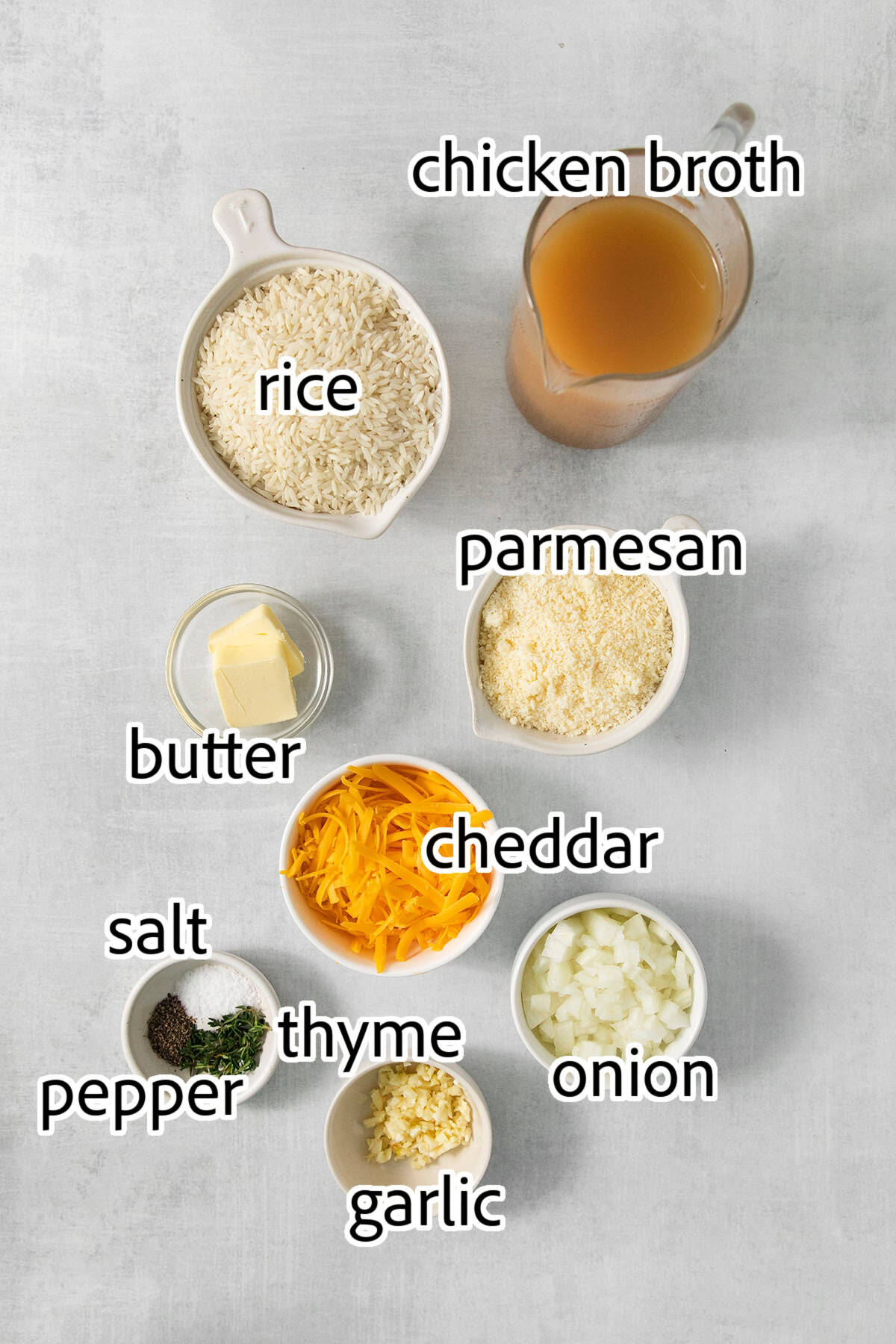 This creamy cheesy rice is made with cheddar and Parmesan for double the cheesy goodness. An easy side dish that pairs with any meal! ingredients needed for cheesy rice