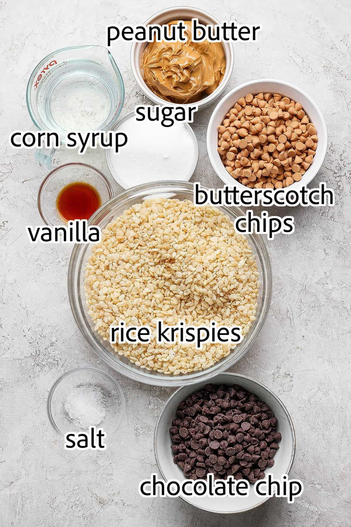 These scotcheroos are chewy, chocolatey, and peanut buttery, with a little sea salt to take them up a notch. An easy no-bake dessert recipe! ingredients needed for scotcheroos