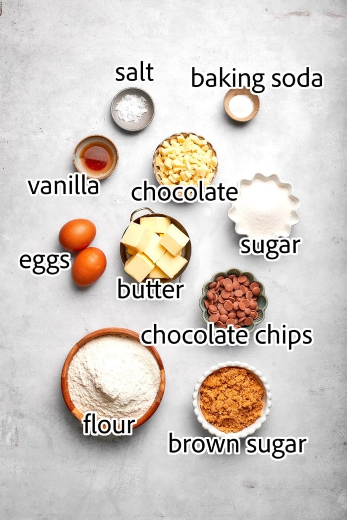 ingredients needed for brown butter chocolate chip skillet cookie