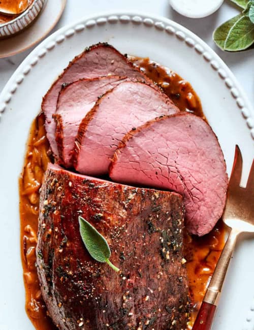 overhead photo of top round roast