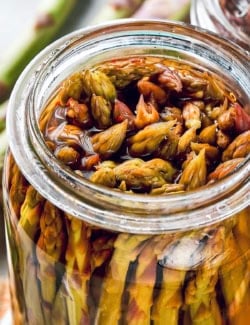 a jar of pickled asparagus spears