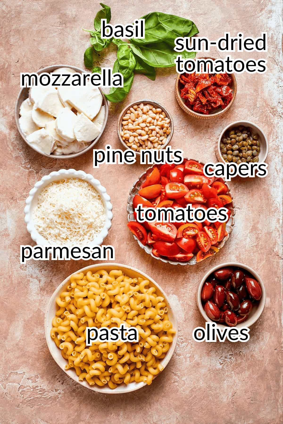 This sun-dried tomato pasta salad lets the abundance of summer produce shine, with juicy tomatoes and fresh basil. Perfect for picnics! ingredients needed for sun dried tomato pasta