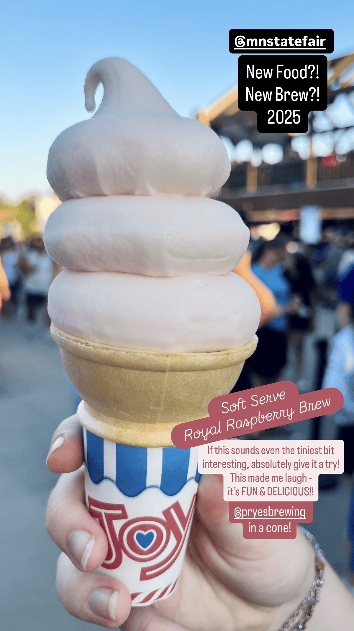 frozen soft serve made with raspberry beer, in a cone, at the Minnesota State Fair