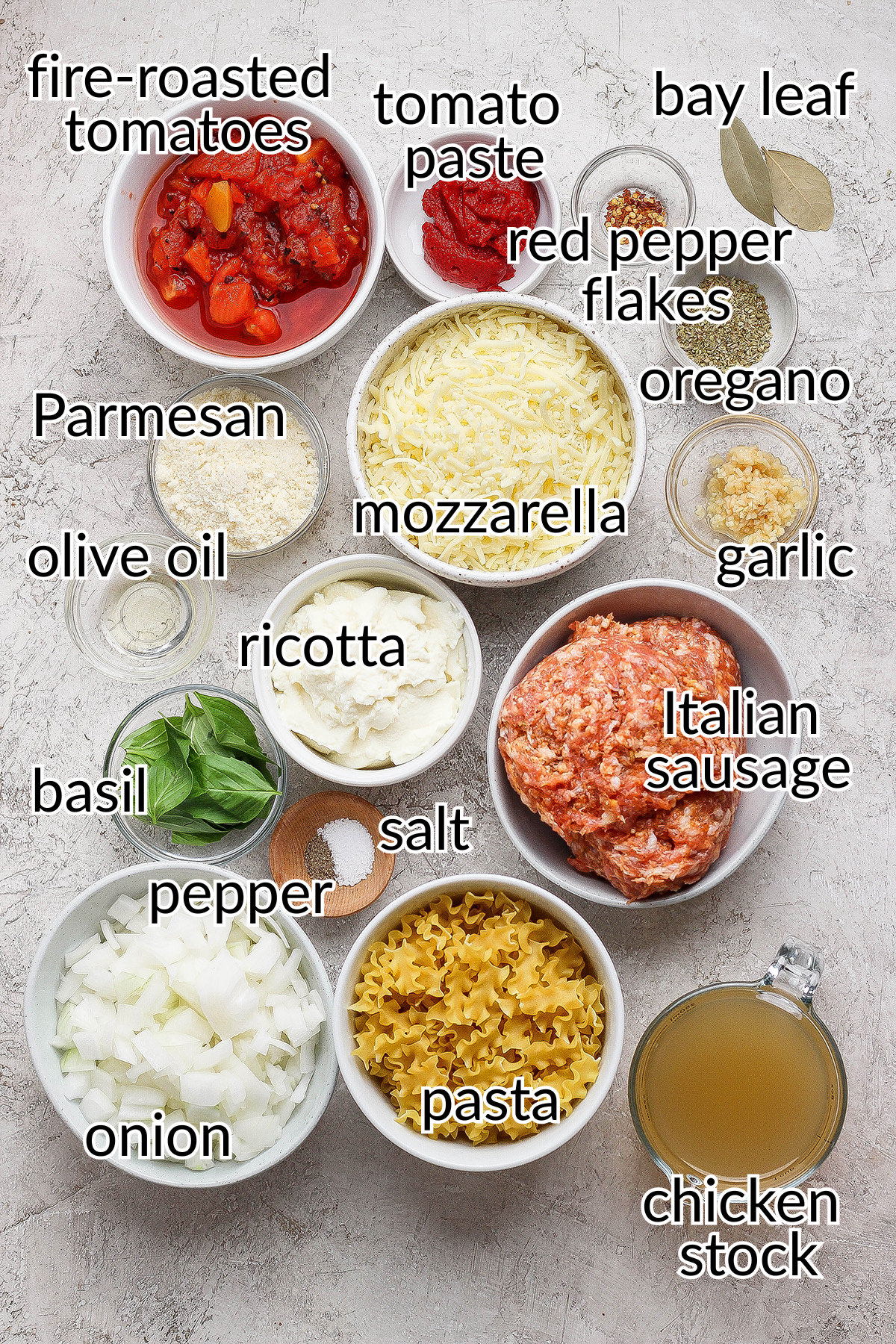 ingredients for lasagna soup with cheesy yum