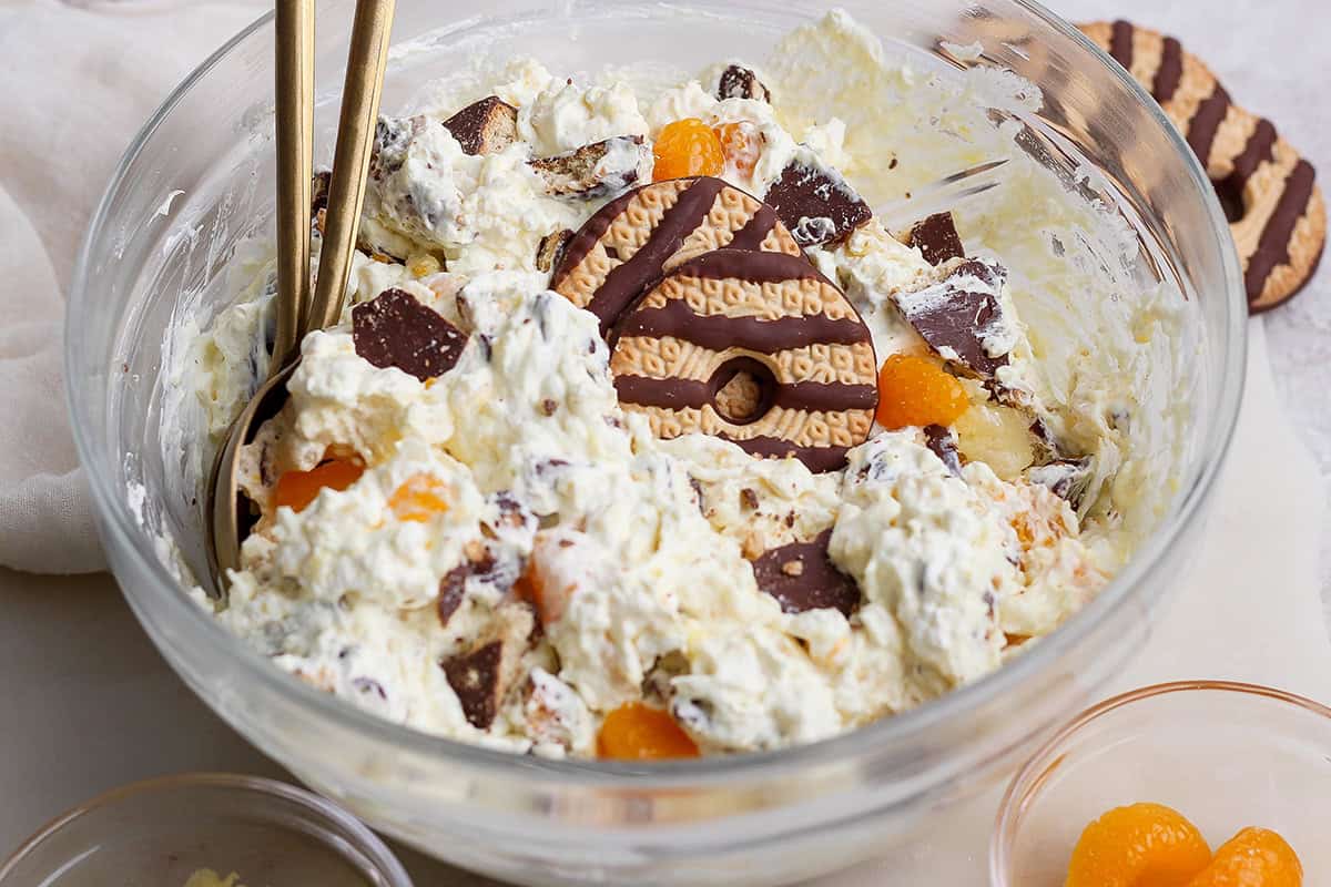 cookie salad in a large clear bowl
