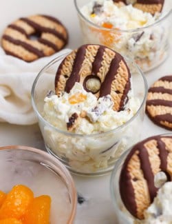 cookie salad in small clear cups